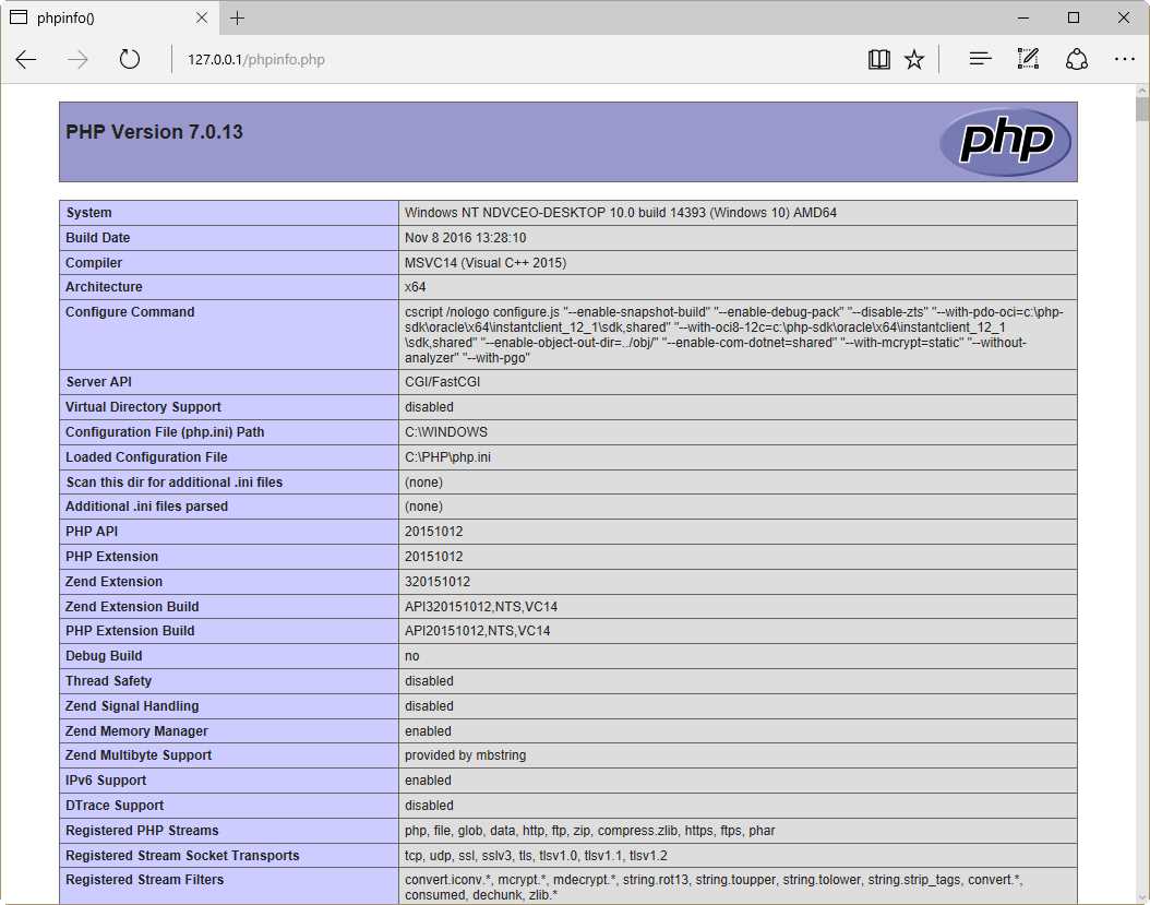 Testing PHP Installation from the Local Computer