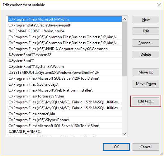 The Values of the Path System Variable in a List