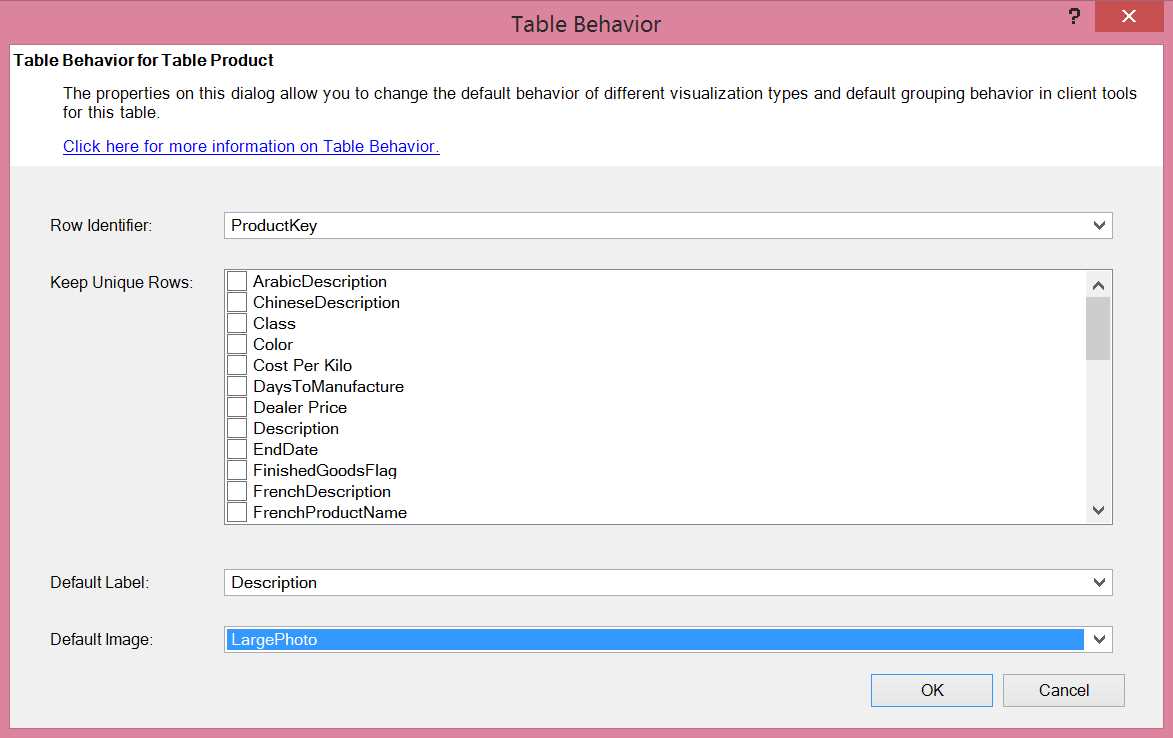 Table Behavior dialog