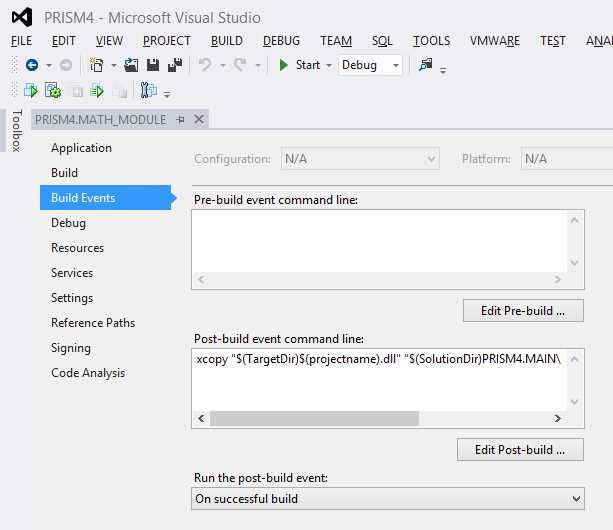 The Post Build Event for the Math Module project