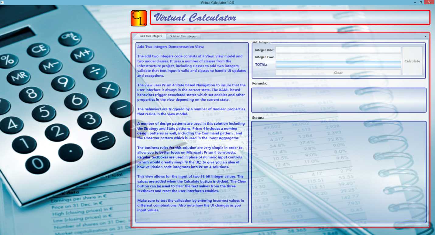 The Virtual Calculator Logo Top Shell Form