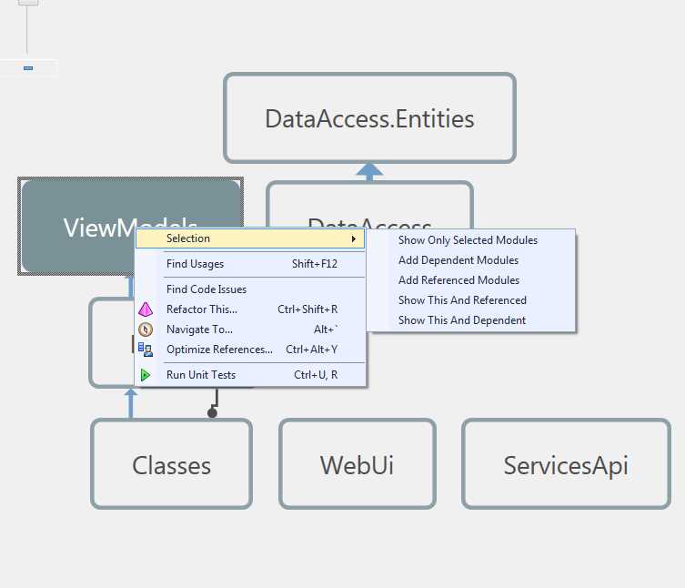 Architecture diagram showing quick access to tools via the pop-up menu