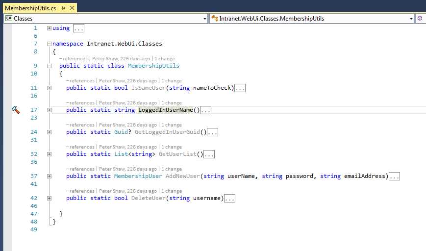 Code sample showing a utility library