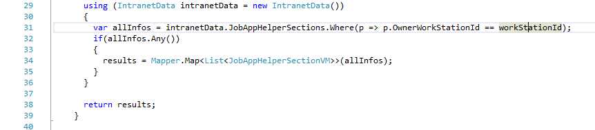 Code snippet showing a variable being used