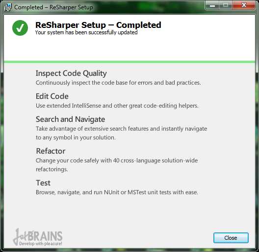 Installer complete screen