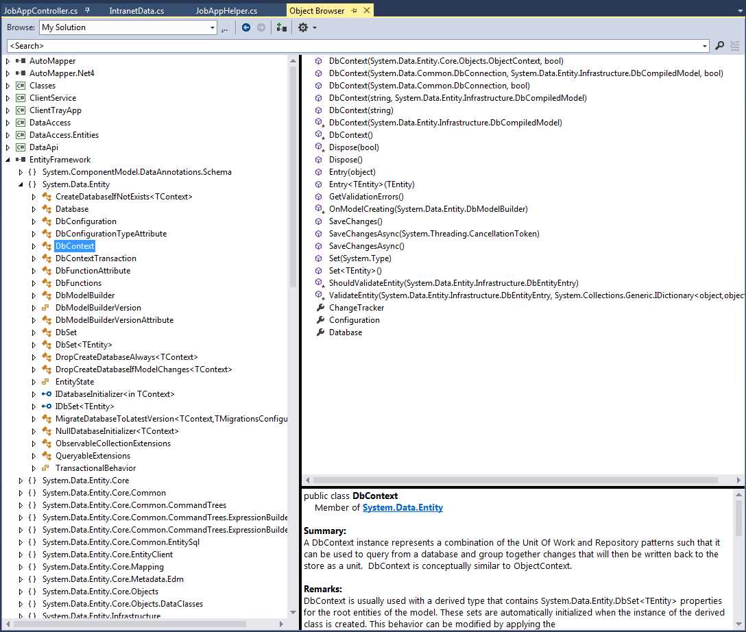 Object browser opened by the menu selection in Figure 38