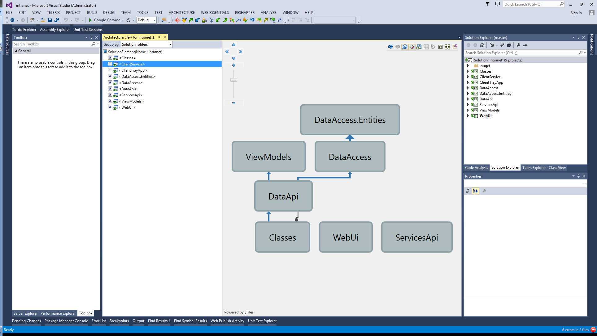 R# Architecture view, reorganized to show the un-ticked references removed