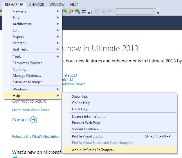 R# Help menu to get the About window