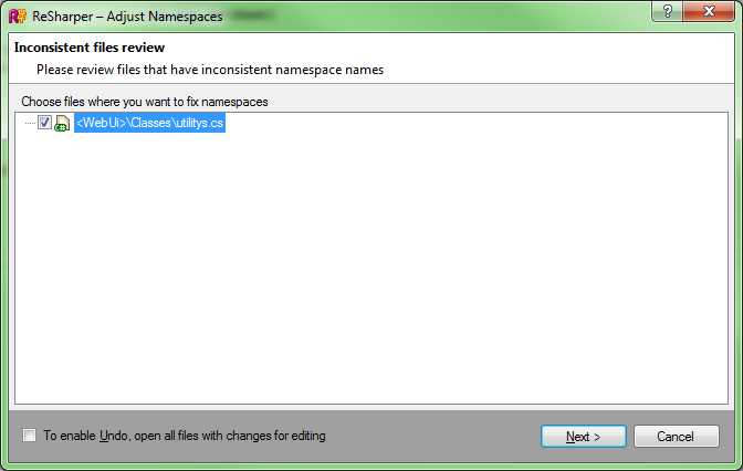 R# namespace choose dialog box