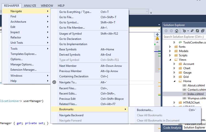 R# Navigation tools menu