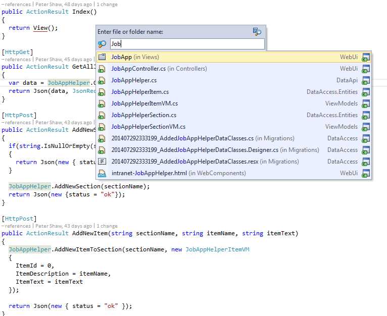 R# pop-up menu for Go-to File