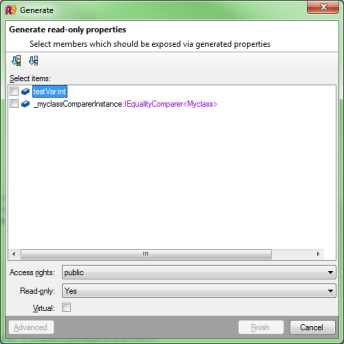 R# read-only properties dialog box