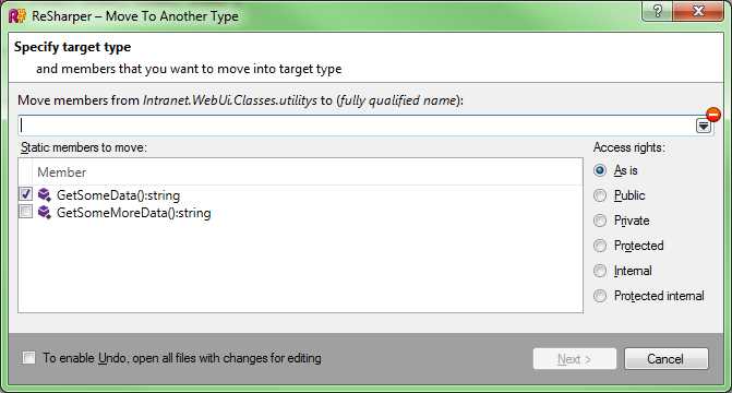 R# Refactor, Move dialog box