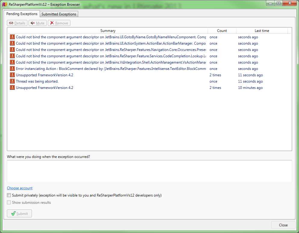 R# v9 Exceptions Manager