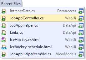 Recent Files navigation menu