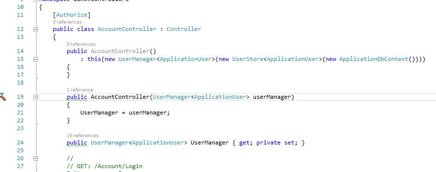 Snippet of code from the ASP.NET MVC account controller