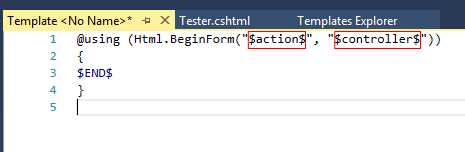 Template code from Figure 99 with the parameters added