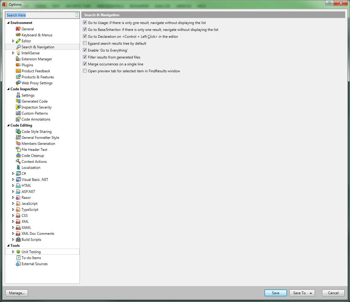The R# v9 Options dialog box