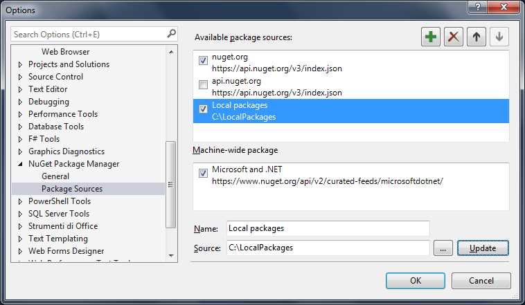 Configuring NuGet package sources