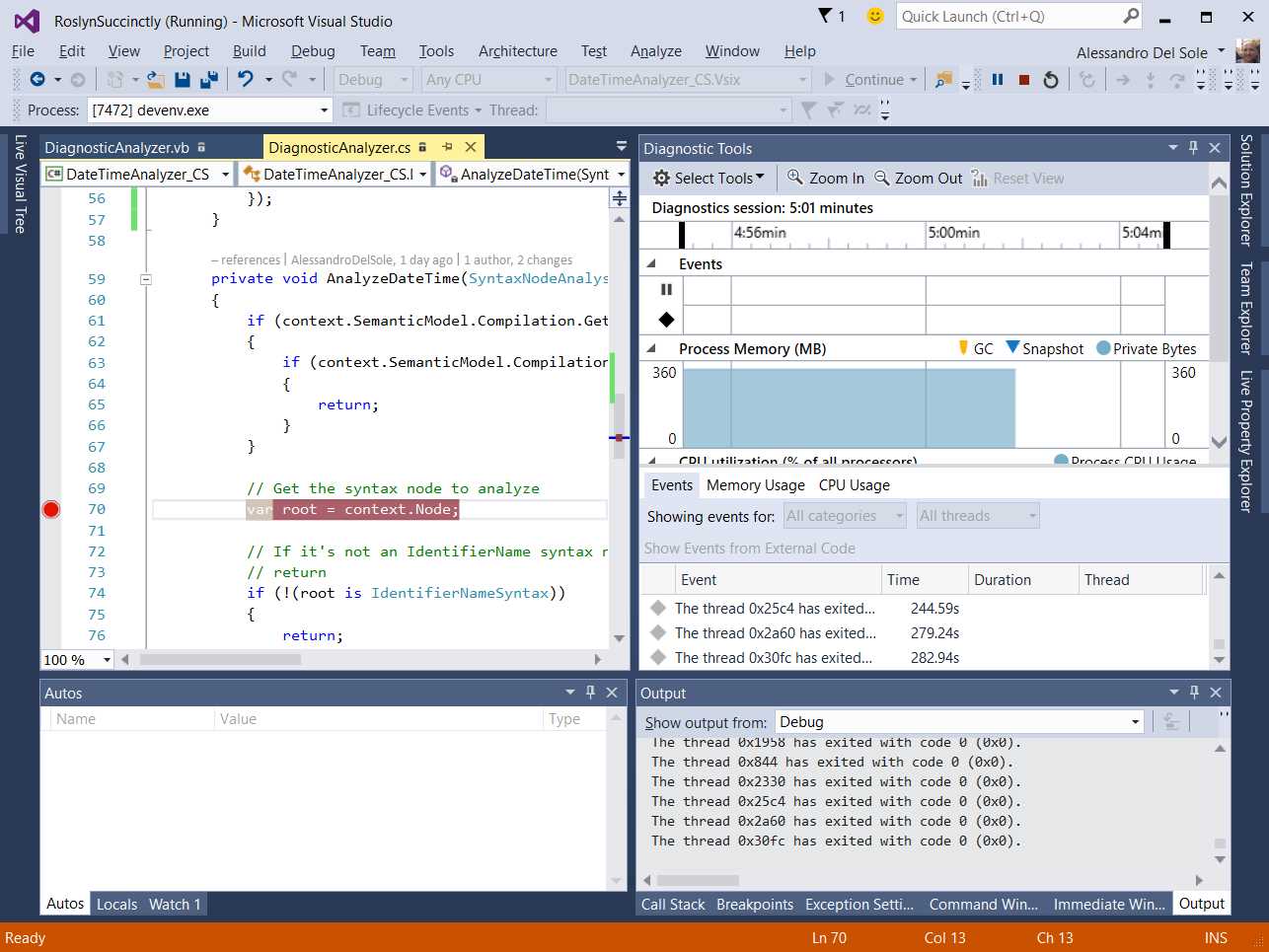Debugging an analyzer