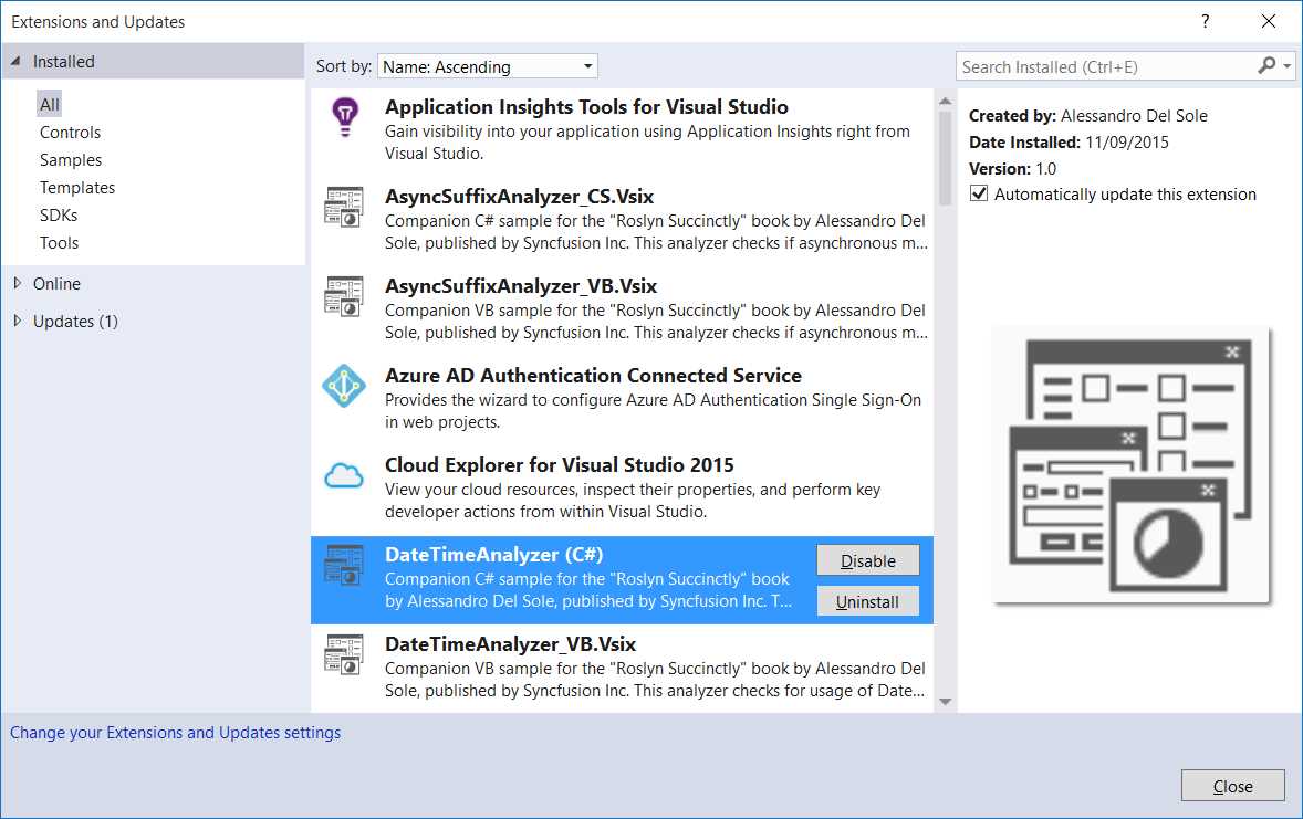 Managing installed analyzers and refactorings in the experimental instance