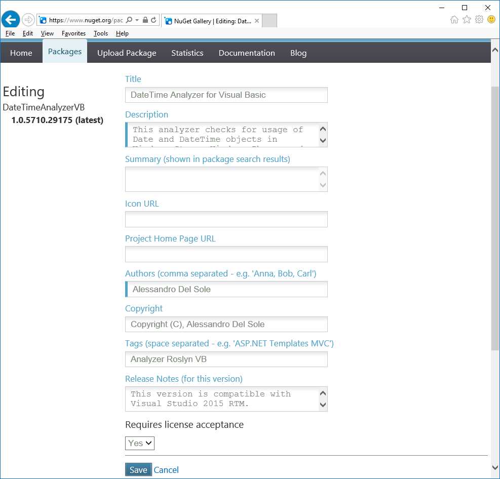 Viewing and editing package details