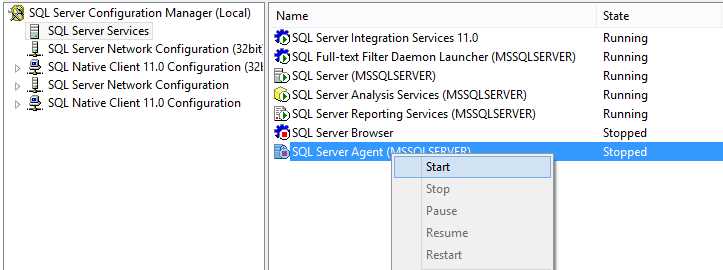 Activating the SQL Agent in Configuration Manager