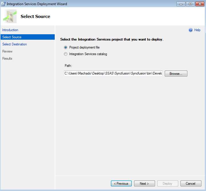 Selecting a project to deploy