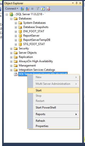 Starting SQL Agent using SQL Server Management Tools