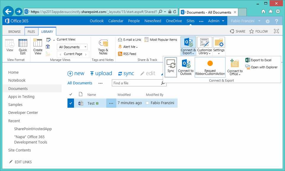 Custom ribbon action