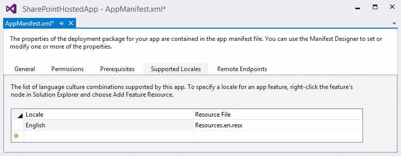 Supported Locales tab