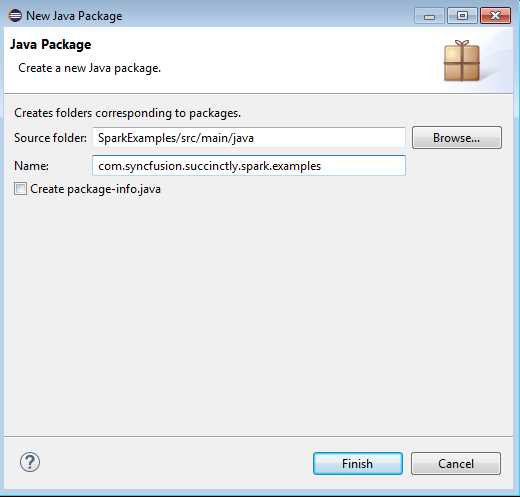 Create new package com.syncfusion.succinctly.spark.examples.
