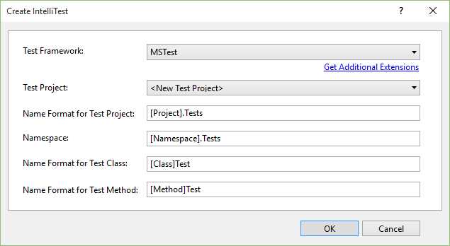 Create IntelliTest Settings