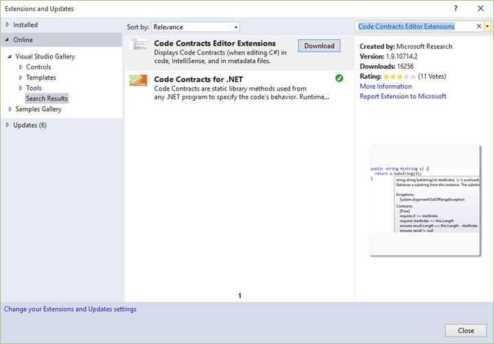 Install Code Contracts Editor Extensions