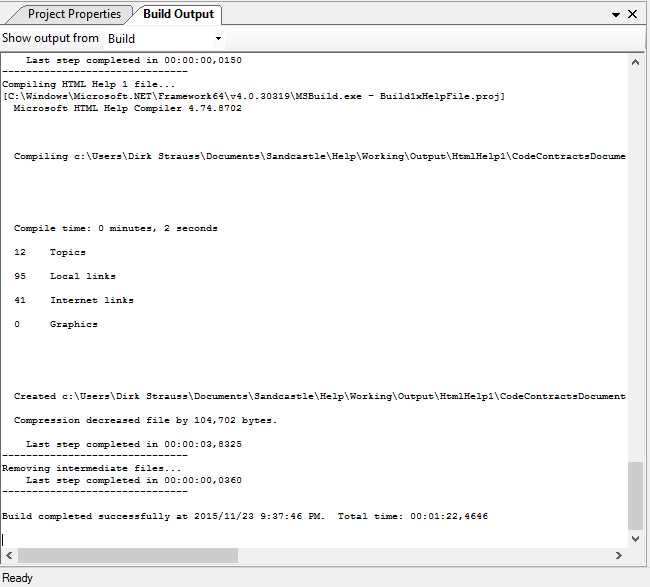 Sandcastle Help File Builder Successful Build