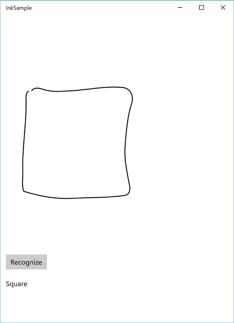 An InkCanvas with a square and, below, the name of the shape identified using the InkAnalysis class