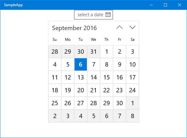 The CalendarDatePicker control.