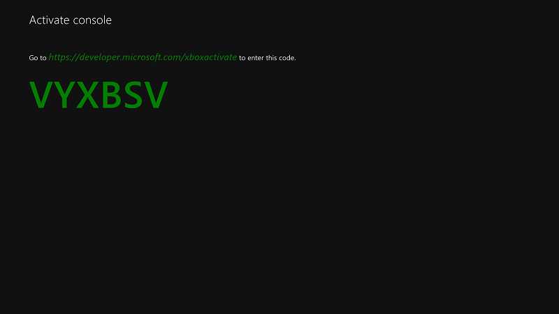 The code to activate the development mode on Xbox One.