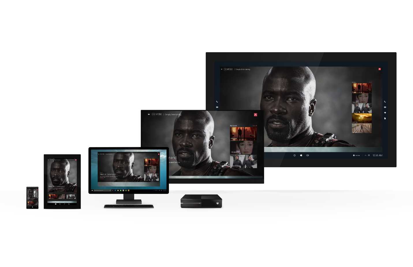 The Hub control displayed on different kinds of Windows 10 devices.