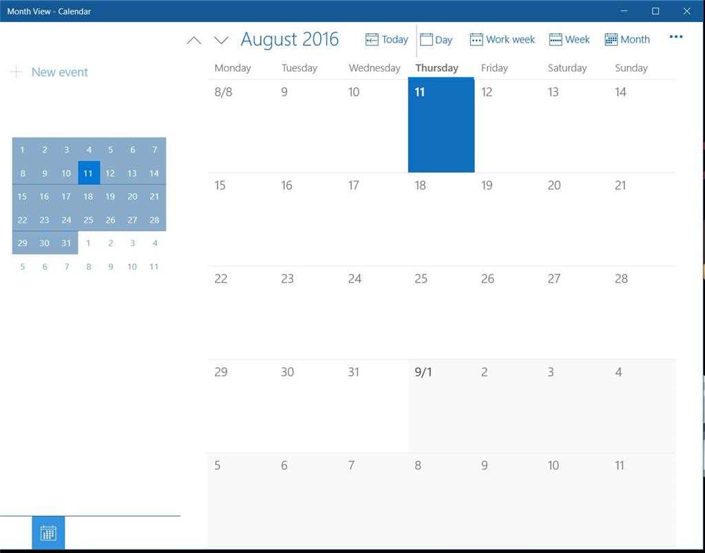 The Mail & Calendar app leverages both approaches based on the platform. On a mobile device, the application bar is placed at the bottom (top image), on the desktop it is placed at the top (bottom image).