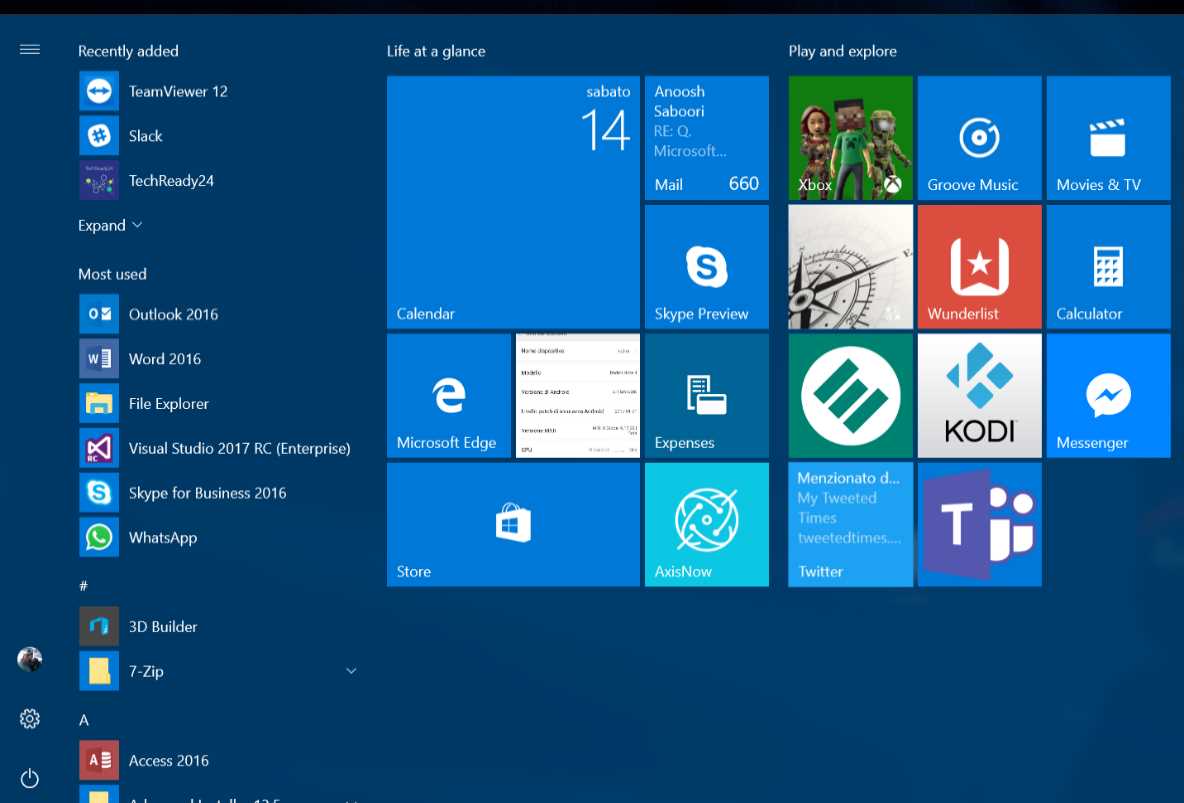 The new Start menu in Windows 10.