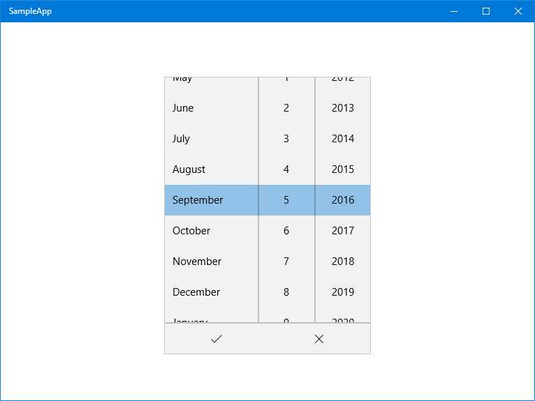 The top image shows both the DatePicker and the TimePicker controls. The bottom image shows the expanded DatePicker.