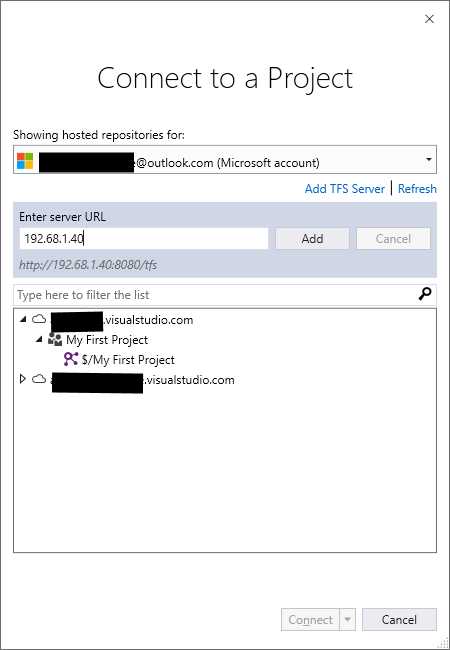 Adding an On-Premises TFS Instance