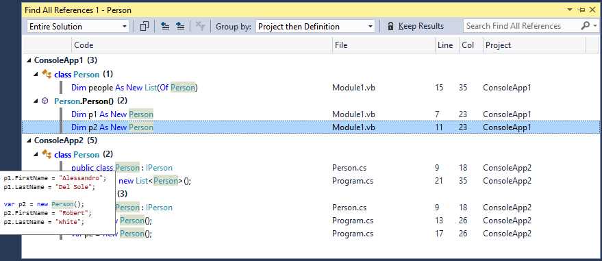 Colorized Tooltip Shows a Preview of the Code Block Referencing an Object