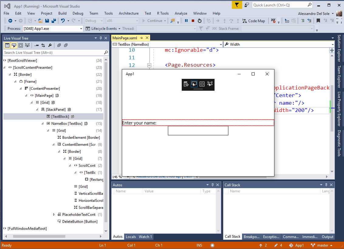 Enabling Element Selection in XAML Diagnostics