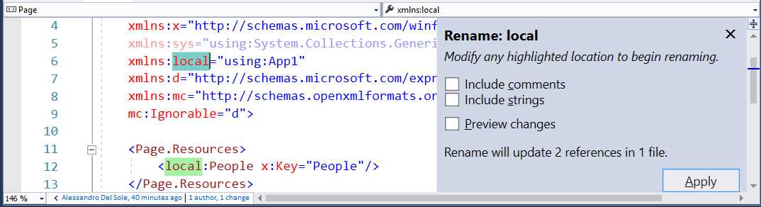 Enabling Inline Rename on Namespaces