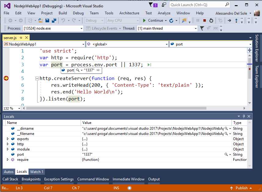 Full Debugging Support in Node.js Applications
