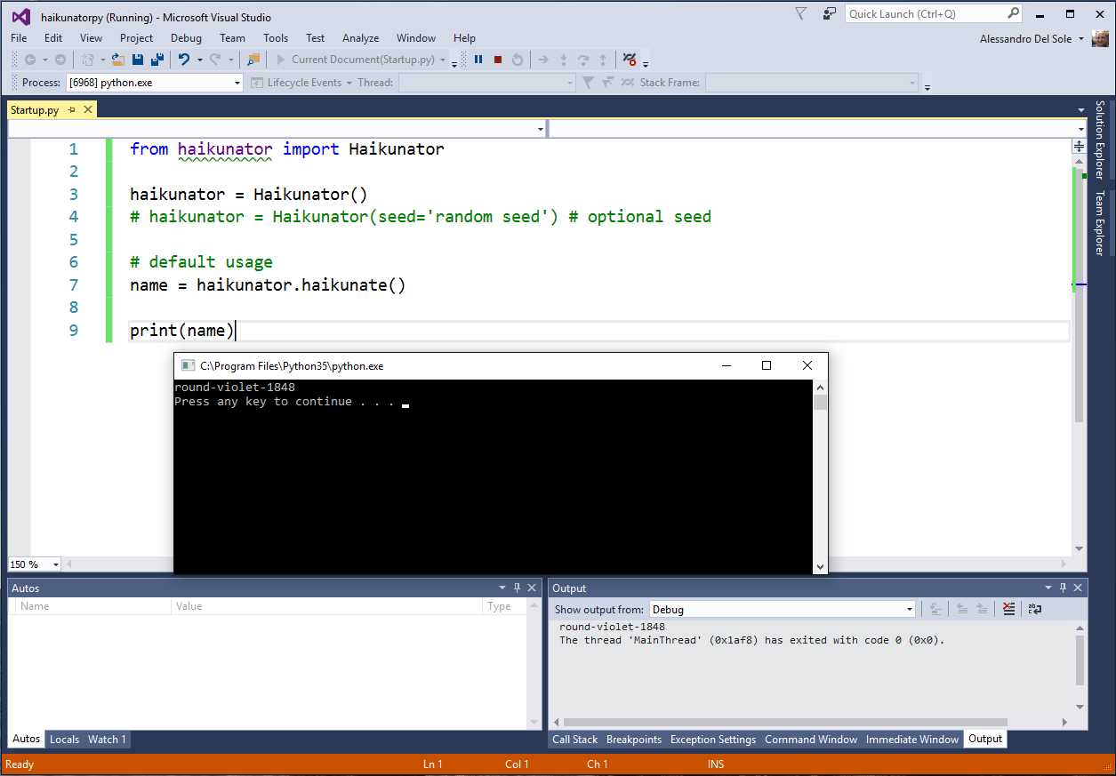 Running a Python Program from Visual Studio 2017
