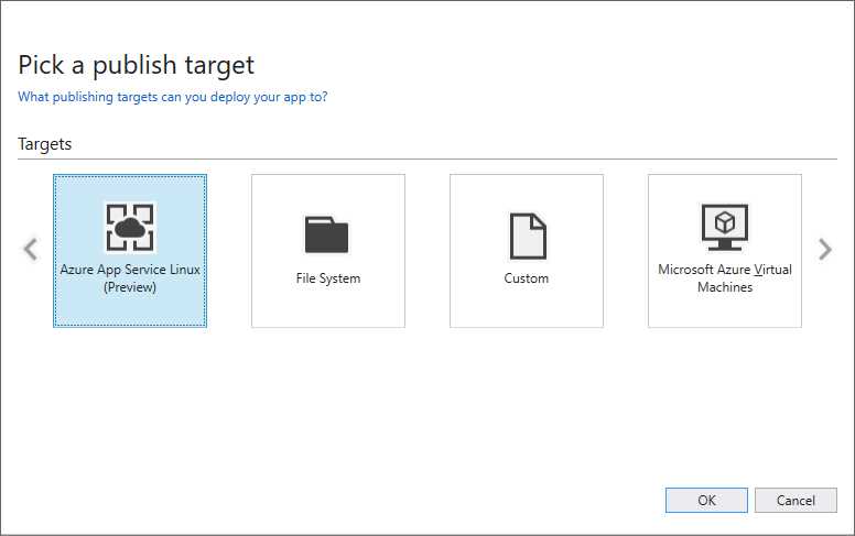 Selecting Linux on Azure as the Publish Target
