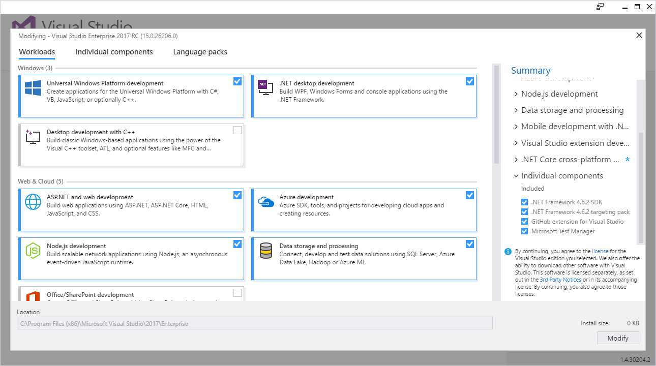 Starting the Installation of Visual Studio 2017